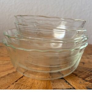 Vintage Pyrex Clear Glass Scalloped Ribbed Custard Cups Dessert Bowls Set of 3